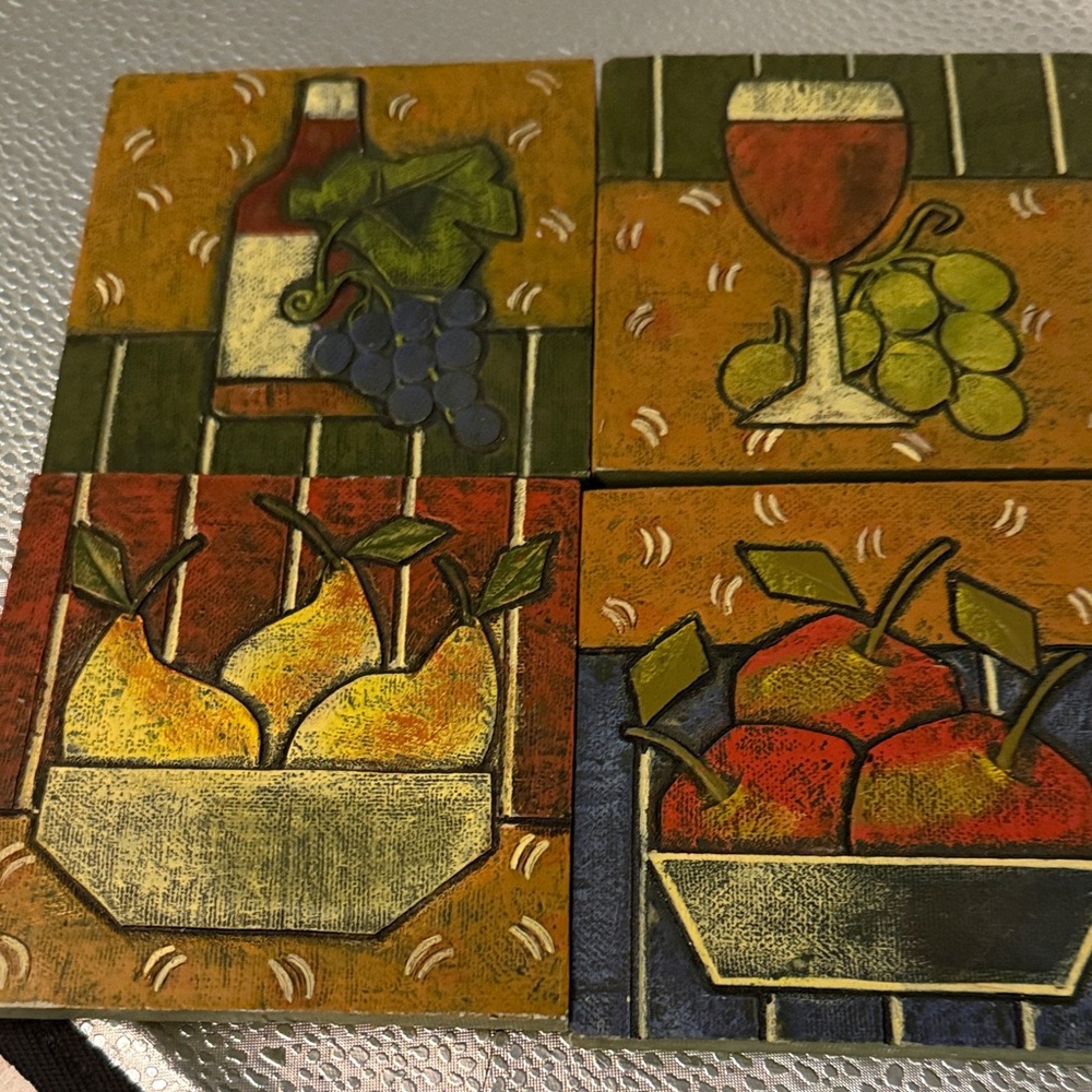 Colorful Fruit and Wine Coasters Set